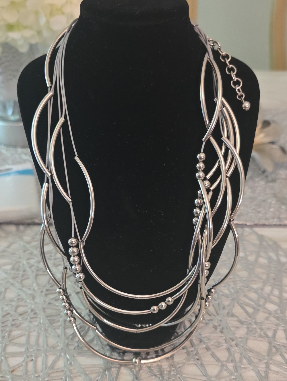 Source Unknown Silver Multi-Strand Curved Tube Necklace
